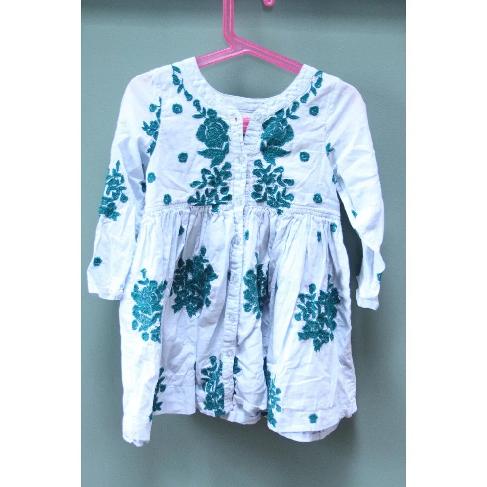 Pink Chicken White Embroidered Dress Girls 4Y Long Sleeve Casual‎